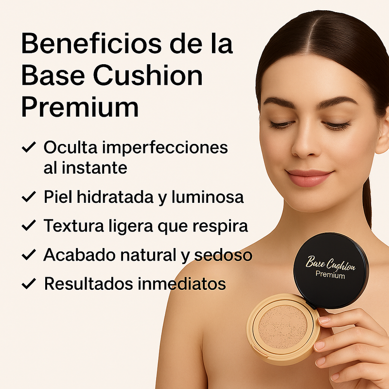⭐ Base Cushion Premium – Belleza real al instante✔